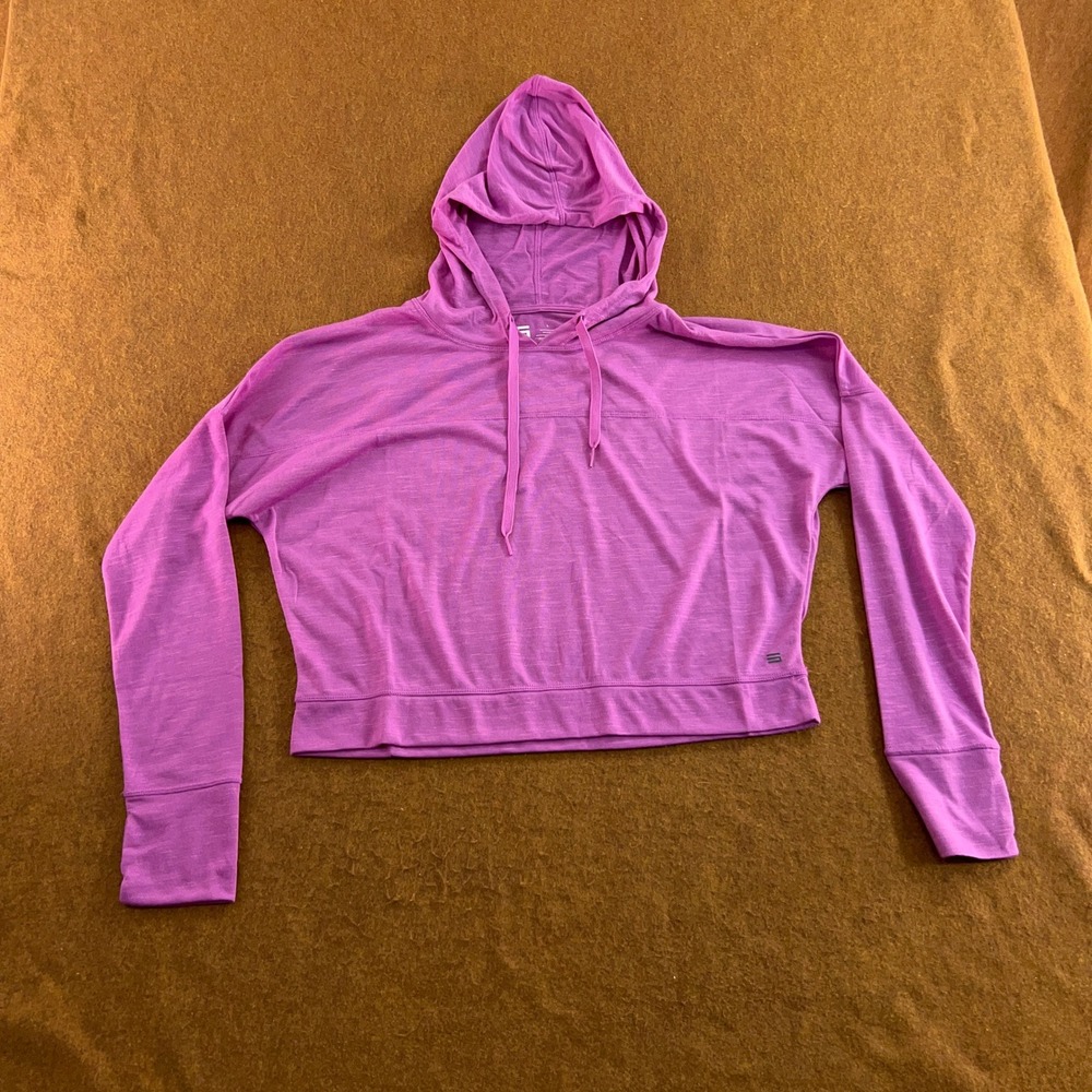 Three Sixty Six Womens Large Purple Slub Knit Cropped Pullover Hoodie New